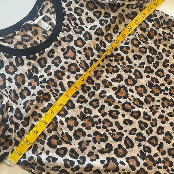 A New Day Leopard Print Puff Sleeve Top Womens Medium Semi Sheer Ringer Blouse - Picture 7 of 8